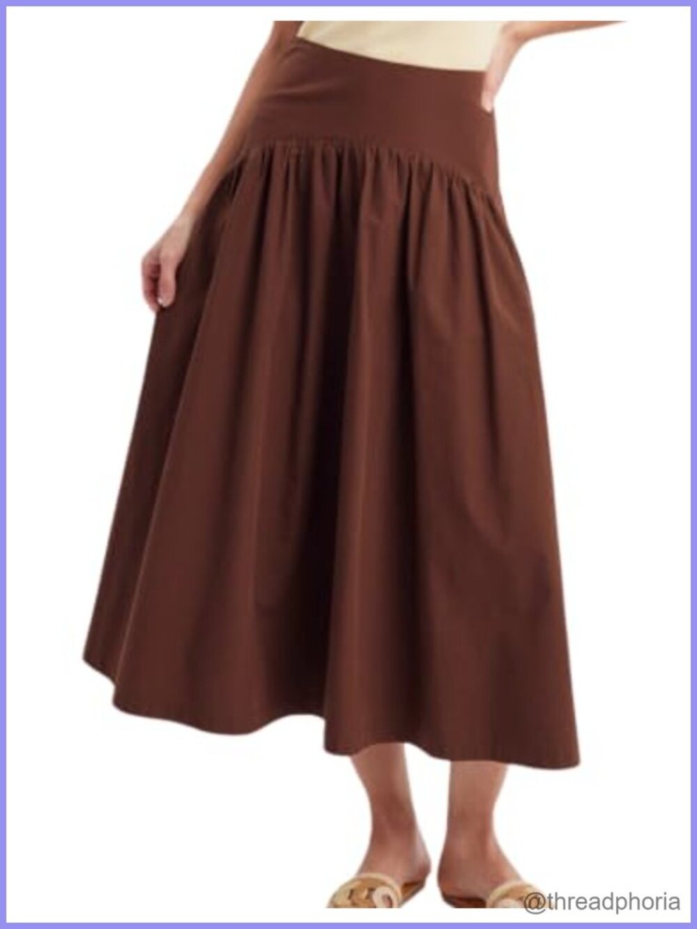 Cotton Pleated Midi Skirt Smocked Waist Back Zip A-Line